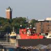 View of the Esbjerg dokhavn or harbour and the vandtarn or water tower