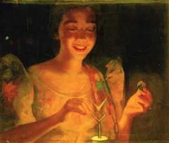 Fernando Amorsolo - Filipina Lighting a Kerosene Lamp