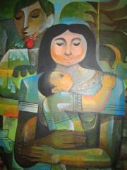 Mother and child with sabongero father in background