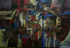 Paco Gorospe - Abstract painting with red, gold and blue