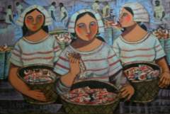Three Filipina lady fish vendors