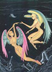 Naked Angels with Pink and Blue Wings