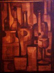 Paco Gorospe (Still life with wine glasses and bottles)