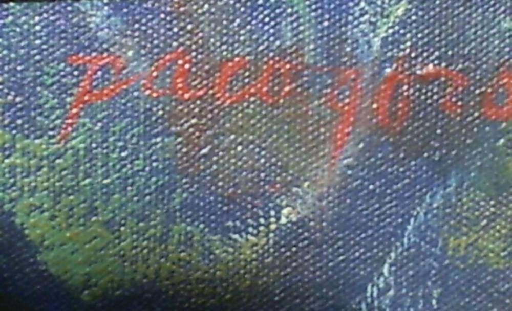 Paco Gorospe signature on Kirks abstract fish painting