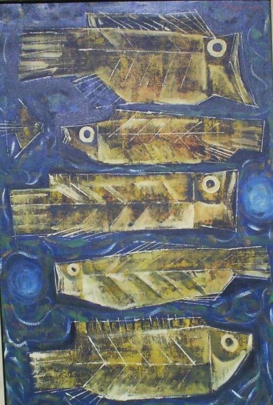 Paco Gorospe Abstract Fish painting (untitled - 36" x 24")
