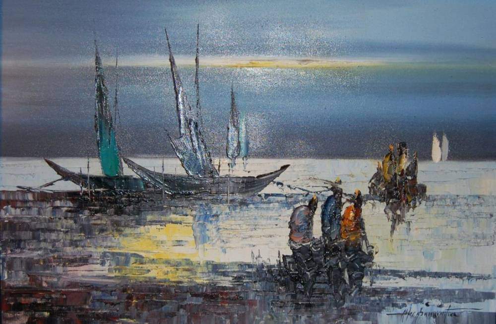 Alfredo Buenaventura Oil Painting - Fishing Boats