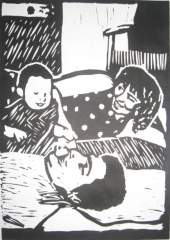 Black and White Lino Print - Family