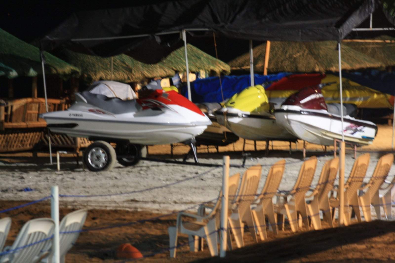 Jet Ski at night. Jet skis up on the beach at The Blue Rock Resort, Subic Bay