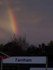 Rainbow at Farnham railway station. Image by Tim Penycate