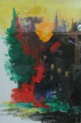 Abstract painting in red and black