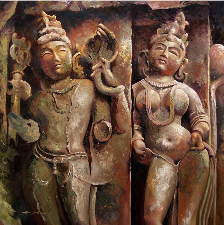 Khajuraho Sculptures with Oil Colors