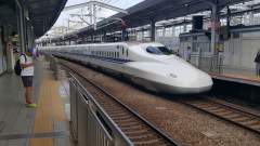 Smooth, sleek - and fast!! East-bound high speed train on the Shinkansen