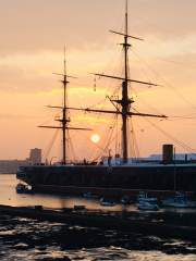 Sunset over HMS Warrior at Portsmouth Historic Dockyard
