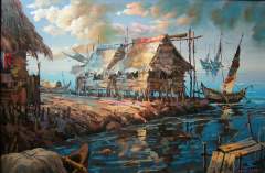 Early morning fishing village by the sea