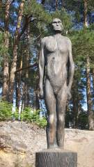 The man in the woods: Wooden statue of a naked man in the Hogmoor Inclosure