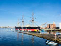HMS Warrior at Portsmouth Harbour on a September morning.